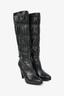 Prada Black Leather Ruched Knee High Heeled Boots sz 36.5