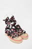 Prada Black/Pink Floral Satin Tie Up Espadrille Sandals Size 37.5