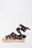 Prada Black/Pink Floral Satin Tie Up Espadrille Sandals Size 37.5