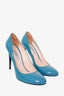 Prada Blue Patent Round Toe Heels Size 39.5