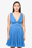 Prada Blue Pleated Sleeveless Dress with Crystal Embellished Belt Size 40