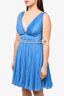 Prada Blue Pleated Sleeveless Dress w/ Crystal Embellished Belt sz 40