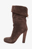 Prada Brown Suede Knee High Heeled Boots Size 39.5