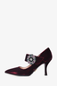 Prada Burgundy Velvet Pointed Heels With Embellished Buckle Size 36.5