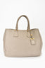 Prada Grey Leather Top Handle Tote With Embossed Logo