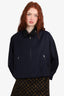 Prada Navy Wool Logo Collar Zip-up Jacket Size 42