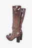 Prada Nero Patent Buckled Knee High Heeled Boots Size 37