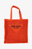Prada Orange Raffia Logo Crochet Tote Bag