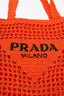 Prada Orange Raffia Logo Crochet Tote Bag