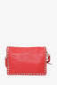 Prada Red Leather Studded Flap Small Messenger Shoulder Bag