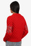 Prada Red Wool Chunky-knit Crystal Embellished Sweater Size 36