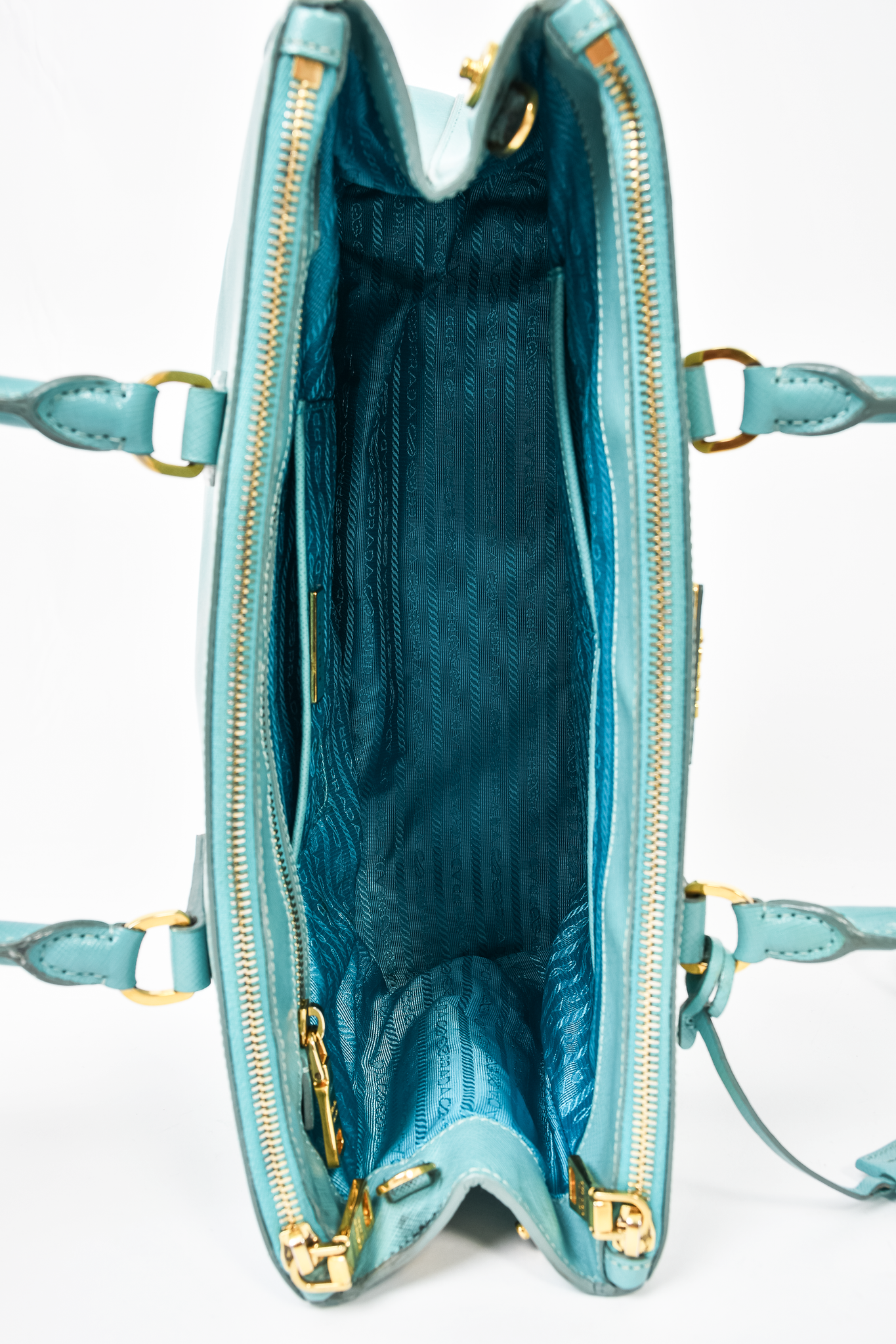 Authentic Prada Galleria Double Zip Mini Leather Tote Teal