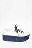 Prada White/Blue Leather Platform Sneaker Size 37