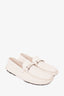 Prada White Saffiano Leather Logo Buckle Rounded Loafers Size 8.5