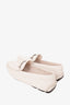 Prada White Saffiano Leather Logo Buckle Rounded Loafers Size 8.5