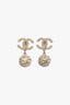 Pre-loved Chanel™ 2021 Gold Toned Faux Pearl CC Clip On Earrings with Crystal Ball Drop