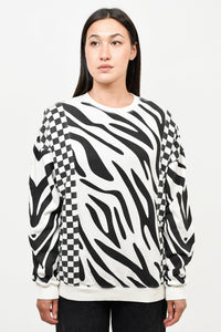 R13 White/Black Check/Zebra Printed Sweatshirt sz XS