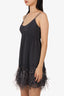 Rebecca Taylor Grey Silk Sleeveless Dress with Sequins and Feathers