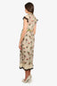 Red Valentino Beige/Green Sheer Floral Embroidered Belted Short Sleeve Maxi Dress Size 40