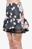 Red Valentino Navy/Pink Cherry Blossom Ruffled Lace Underlay Mini Skirt Size 38