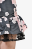 Red Valentino Navy/Pink Cherry Blossom Ruffled Lace Underlay Mini Skirt sz 38