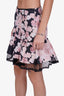 Red Valentino Navy/Pink Cherry Blossom Ruffled Lace Underlay Mini Skirt Size 40