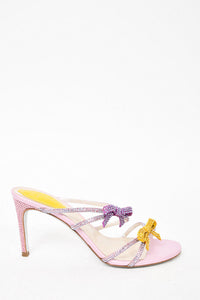 Rene Caovilla Pink/Yellow Crystal Bow Heeled Sandal Size 37