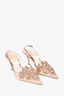 René Caovilla Rose Gold Crystal Embellished Lace & Leather Slingback Pumps Size 38