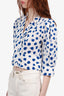 Rixo Blue/White Patterned 3/4 Sleeve Crop Top Size S