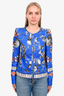 Roberto Cavalli Blue/Multi Shell Printed Linen Zip-Up Jacket Size 42
