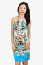 Roberto Cavalli Blue/Multicolor Floral Print Sleeveless Dress Size 40