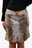 Roberto Cavalli Brown Leopard Printed Denim Skirt with Gold Buckle Size 44