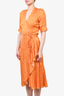 Rodebjer Orange/White Floral Wrap Midi Dress sz XS