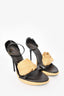 Roger Vivier Black Leather/Raffia Rosette Platform Heels Size 38
