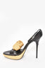 Roger Vivier Black Leather/Raffia Rosette Platform Heels Size 38