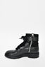 Roger Vivier Black Leather Crystal Buckle Combat Boots w/ Velvet Laces sz 37.5