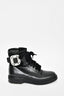 Roger Vivier Black Leather Crystal Buckle Combat Boots w/ Velvet Laces sz 37.5