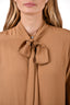 Rokh Brown Silk Neck Tie Puff Sleeve Maxi Dress Size 38