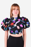 Rotate Black/Multicolour Puff Sleeve Crop Top Size 4