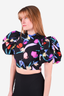 Rotate Black/Multicolour Puff Sleeve Crop Top Size 4