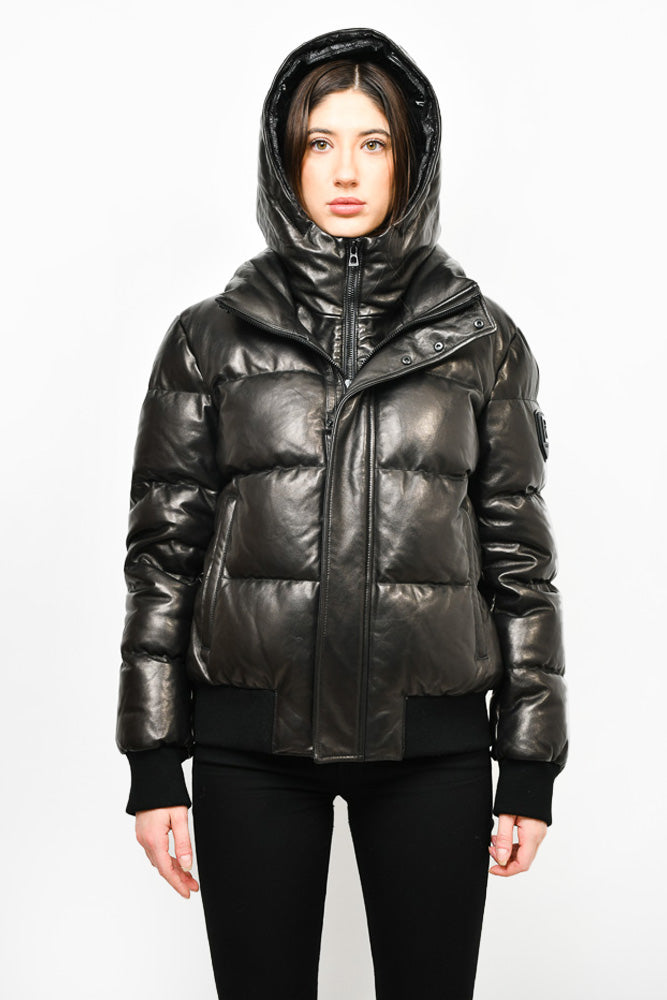 Rudsak Brown Leather Hooded Ski Jacket Size L