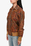 Saint Laurent 2016 Brown/Red Distressed Tapestry Jacquard Zip-Up Jacket Size 36
