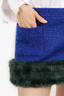 Saint Laurent 2021 Blue Wool/Mohair Tweed Faux Fur Hem Mini Skirt Size 40