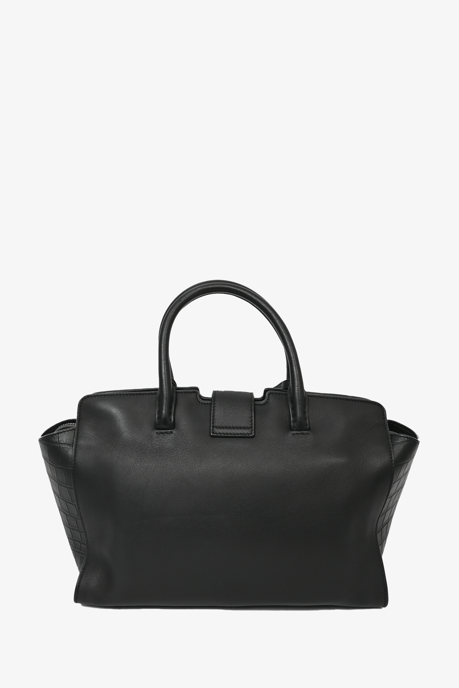 Saint Laurent Black Embossed Trim Leather Downtown Baby Cabas Tote wit Mine Yours