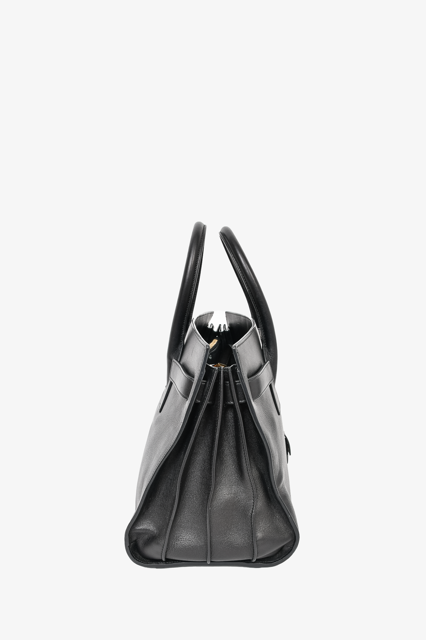 Saint Laurent Black Grained Leather Small Sac de Jour Top Handle Bag w/ Strap