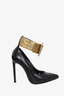 Saint Laurent Black Leather Pumps with Gold Ankle Buckle Size 36.5
