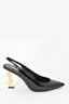 Saint Laurent Black Patent Leather Gold YSL 'Opyum' Slingback Heels Size 37.5