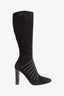 Saint Laurent Black Suede Embeliished Crystal Lily Tall Boots Size 36