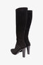 Saint Laurent Black Suede Embeliished Crystal Lily Tall Boots Size 36