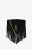 Saint Laurent Black Suede Leather Fringe Detailed Crossbody Bag